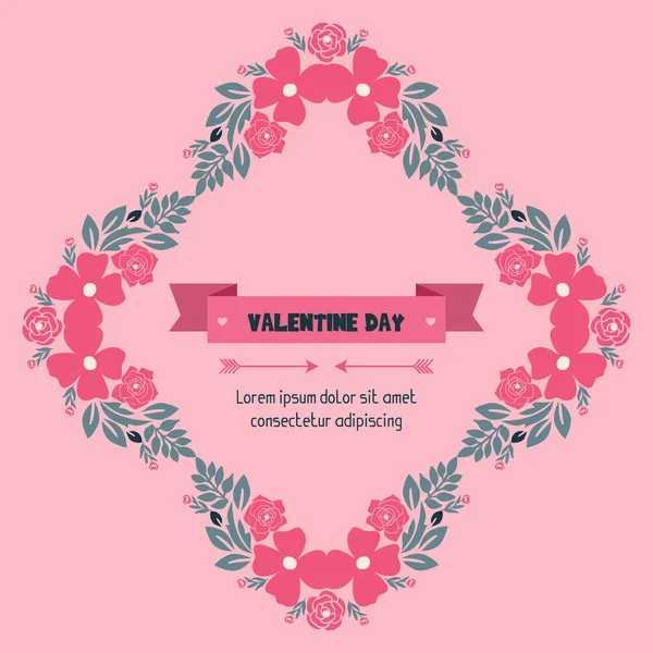 Banner-Vorlage zum Valentinstag, mit Blatt-Blumenrahmen-Zeichnung. Vektor — Stockvektor
