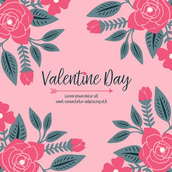 Design für Valentinstag-Grußkarte, mit Blattblumenrahmenornament. Vektor — Stockvektor