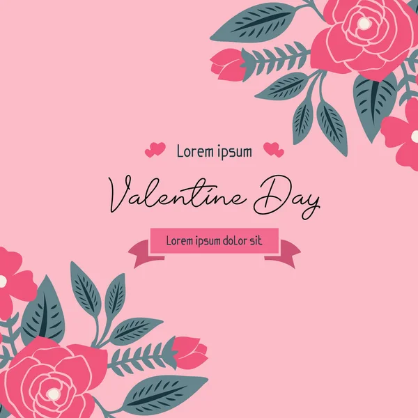 Design für Valentinstag-Grußkarte, mit Blattblumenrahmenornament. Vektor — Stockvektor