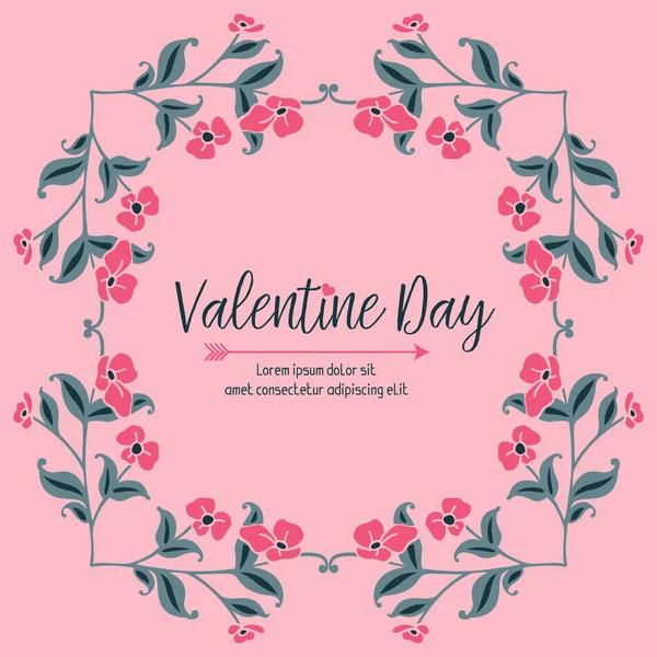 Elegant greeting card of valentine day, with pink flower frame ornate background. Vector — Stock Vector