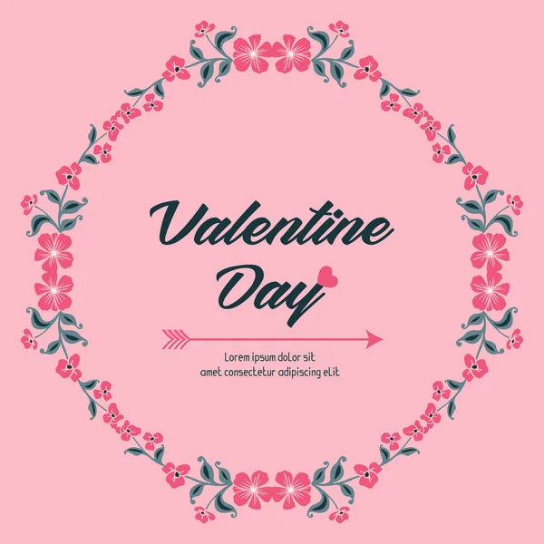 Vintage banner Alla hjärtans dag, romantisk, rosa blomma ram, isolerad på rosa bakgrund. Vektor — Stock vektor