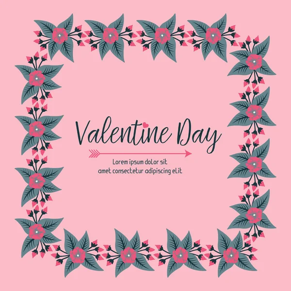 Banner vintage dia dos namorados, romântico, moldura de flor rosa, isolado no fundo rosa. Vetor — Vetor de Stock