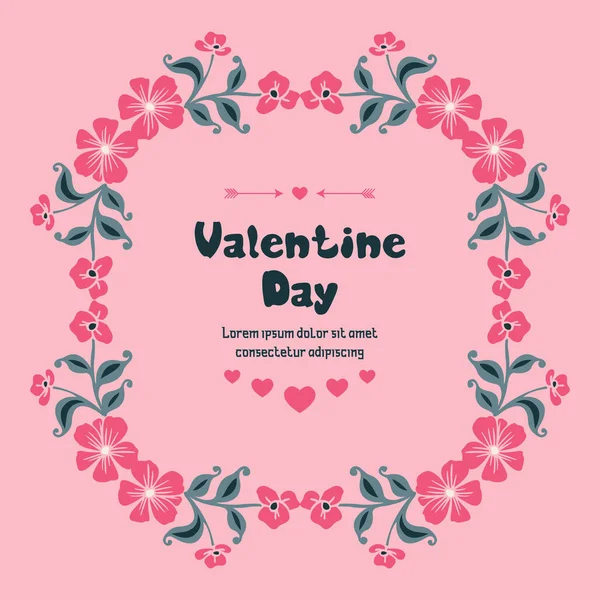 Grußkarte Text vom Valentinstag, mit leuchtend rosa Blumenrahmen. Vektor — Stockvektor