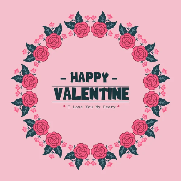 Card happy valentine με όμορφη διακόσμηση με στεφάνι. Διάνυσμα — Διανυσματικό Αρχείο
