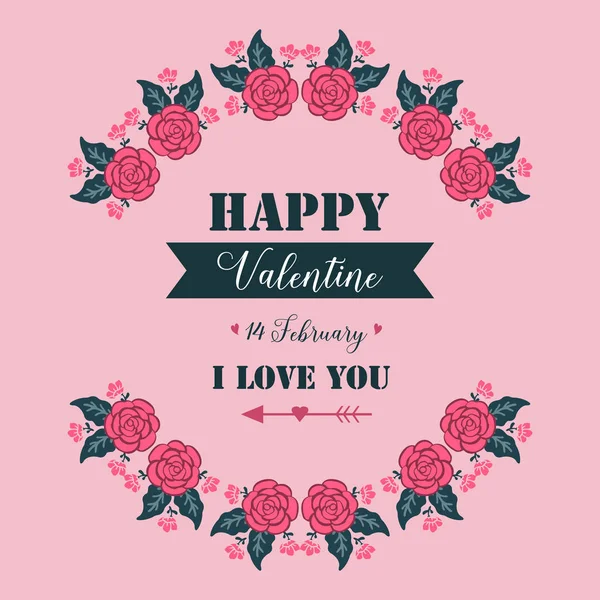 Card happy valentine με όμορφη διακόσμηση με στεφάνι. Διάνυσμα — Διανυσματικό Αρχείο