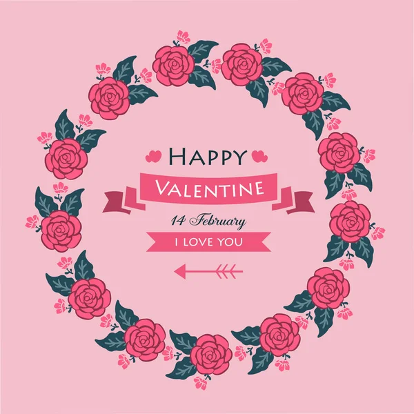 Card happy valentine με όμορφη διακόσμηση με στεφάνι. Διάνυσμα — Διανυσματικό Αρχείο