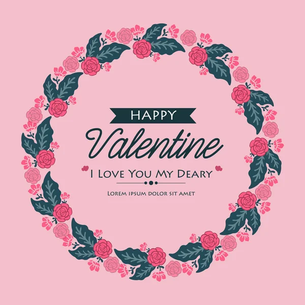 Feliz día de San Valentín diseño de tarjetas con elegantes decoraciones florales y de hojas. Vector — Archivo Imágenes Vectoriales