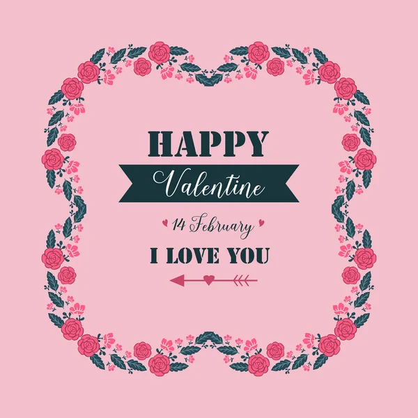 Arte único marco de flores rosa para tarjetas de felicitación de San Valentín. Vector — Archivo Imágenes Vectoriales