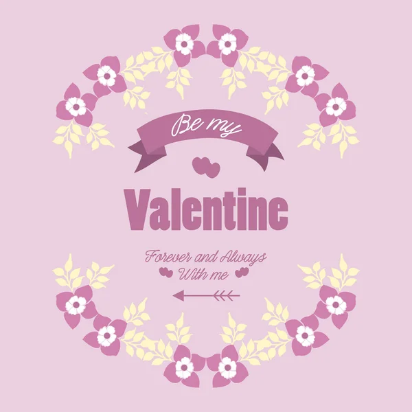Tarjeta plantilla feliz San Valentín, con marco de flores de color rosa y blanco hermoso. Vector — Archivo Imágenes Vectoriales