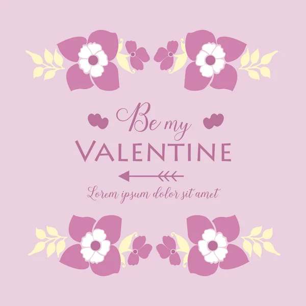 Modelo de cartão feliz valentine, com moldura de flor rosa e branca bonita. Vetor —  Vetores de Stock