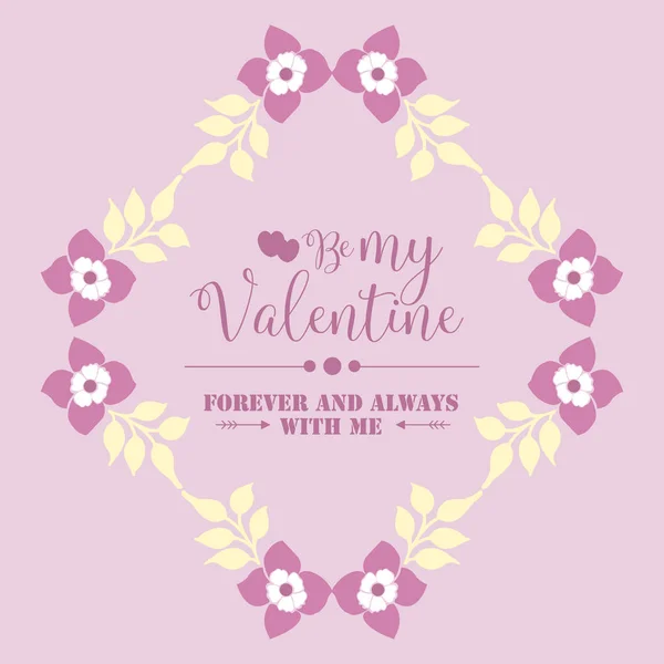 Elegant card happy valentine, with pink and white floral frame unique. Vector — Stock Vector