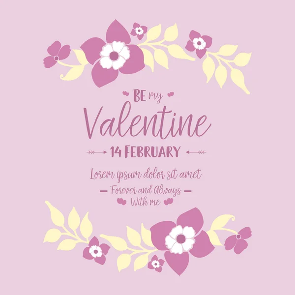 Greeting card design of happy valentine, with cute ornate pink and white floral frame. Vector — Stock Vector