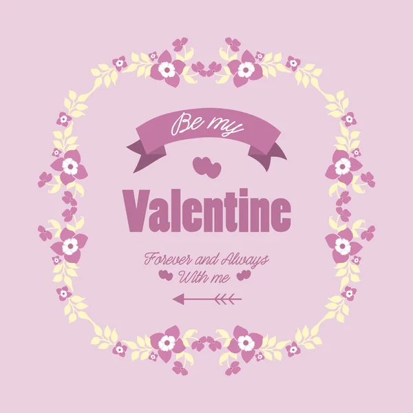 Greeting card design of happy valentine, with cute ornate pink and white floral frame. Vector — ストックベクタ