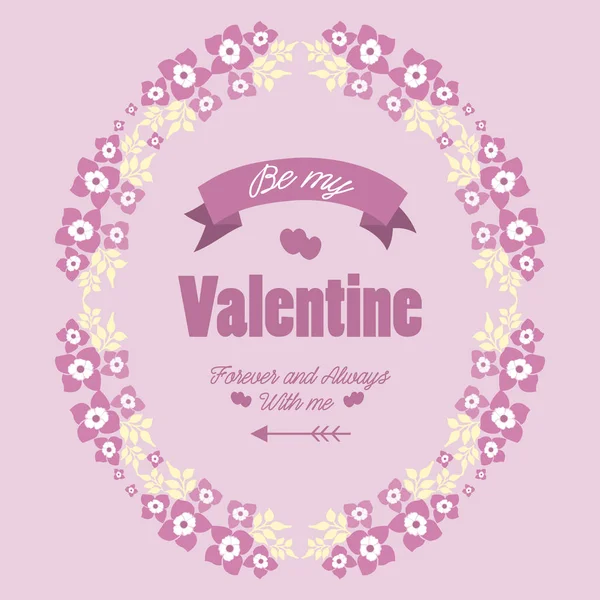 Template for card design happy valentine, with pink and white floral frame. Vector — Stock Vector