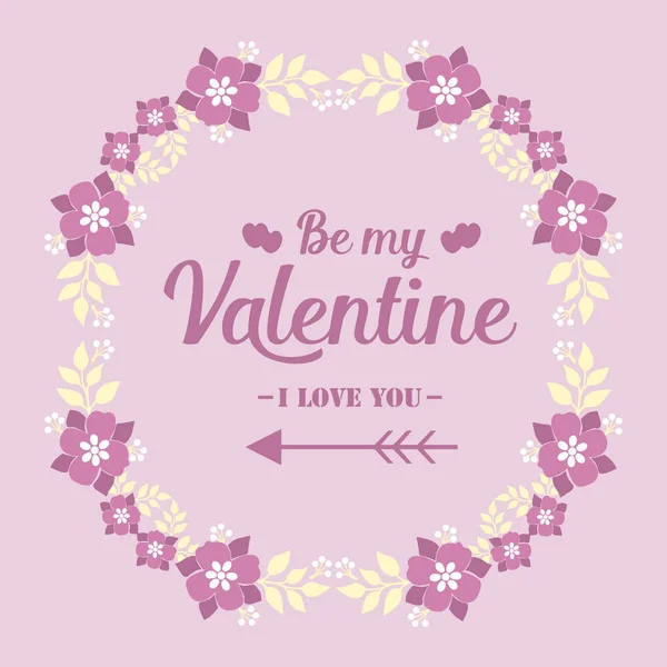 Karte design happy valentine schön, mit rosa kranz rahmen und blatt weiß nahtlos. Vektor — Stockvektor