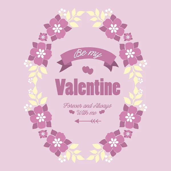 Design vintage card happy valentine, with beautiful bloosom pink floral frame. Vector — Stock Vector