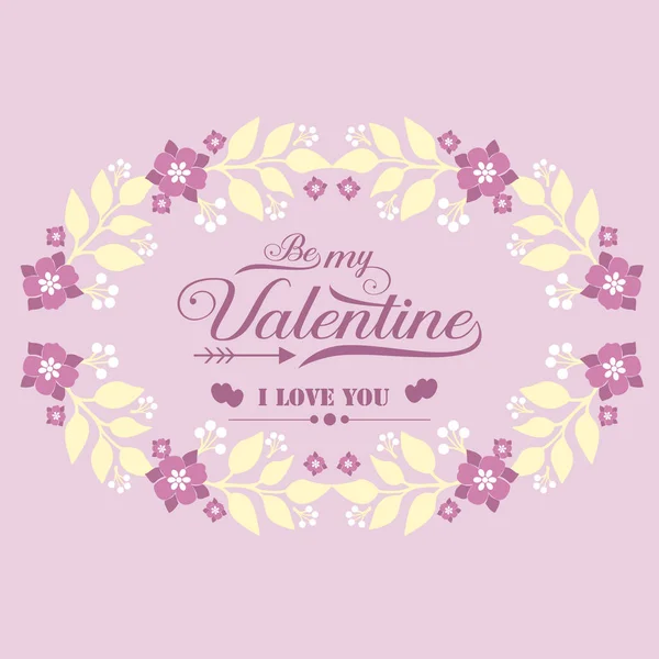 Card decoration happy valentine unique, with pink flower frame seamless. Vector — Stock Vector