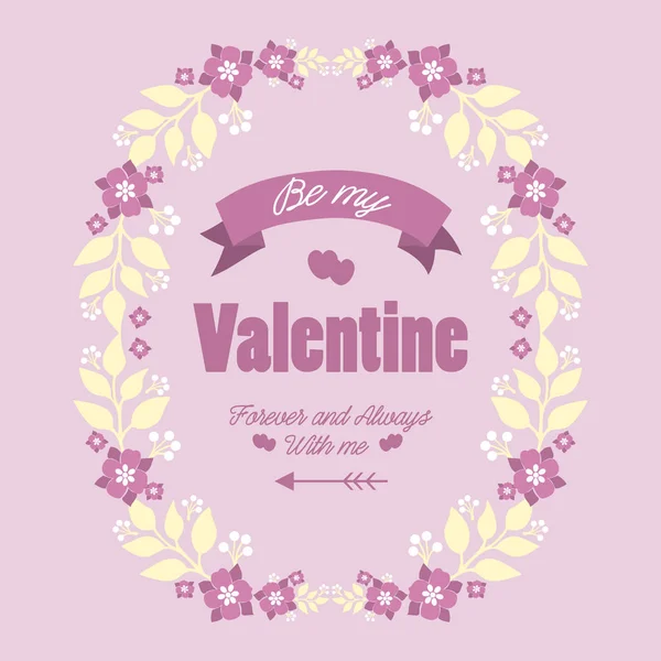 Card decoration happy valentine unique, with pink flower frame seamless. Vector — Stock Vector