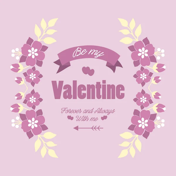 Template of card happy valentine, with beautiful and bloom pink floral frame design. Vector — Stock Vector