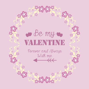 Kartların şablonu mutlu sevgililer günü, zarif pembe ve beyaz çiçek çerçeveli. Vektör