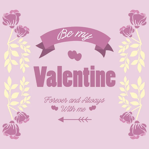 Tarjeta de invitación de feliz San Valentín, con marco floral rosa y blanco hoja. Vector — Vector de stock