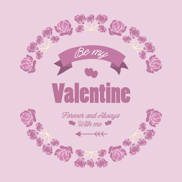 Elegant pink floral frame design, for greeting card happy valentine. Vector — Stock Vector