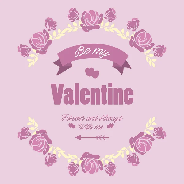 Diseño de tarjeta elegante feliz San Valentín, con marco floral rosa y blanco adornado. Vector — Vector de stock