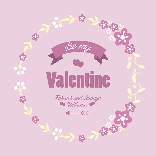 Card template happy valentine elegant, with pink and white wreath frame. Vector — Stock Vector