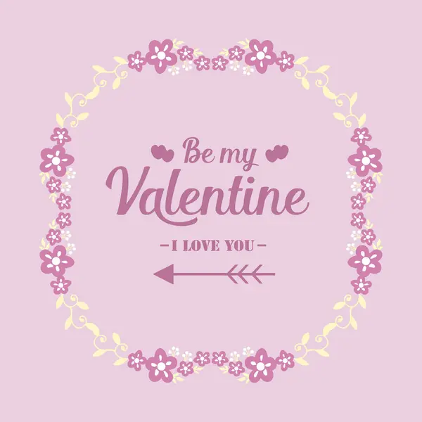 Card template happy valentine elegant, with pink and white wreath frame. Vector — Stok Vektör