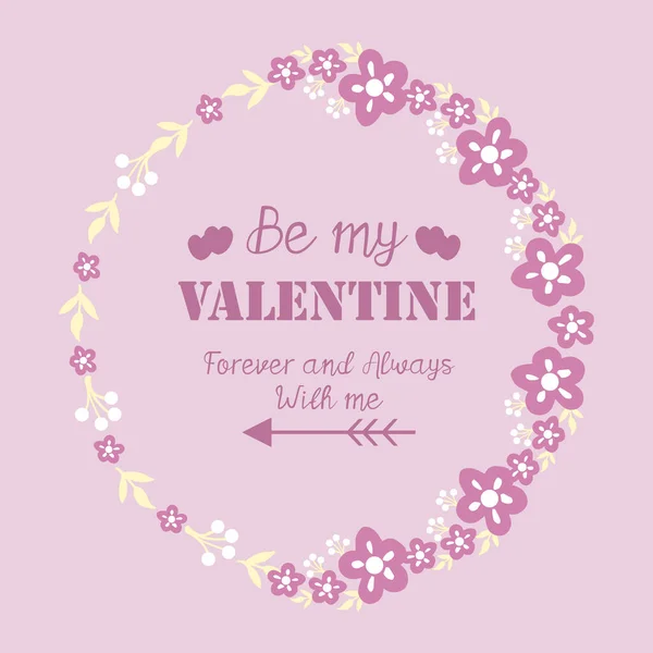 Card template happy valentine elegant, with pink and white wreath frame. Vector — Stok Vektör