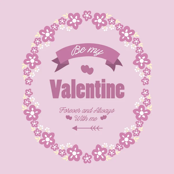 Modern invitation card of happy valentine, with pink and white floral frame unique. Vector — Stok Vektör