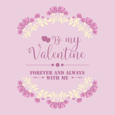 Güzel dekorasyon pembe ve beyaz çelenk çerçevesi, mutlu sevgililer günü davetiye kartı tasarımı için. Vektör