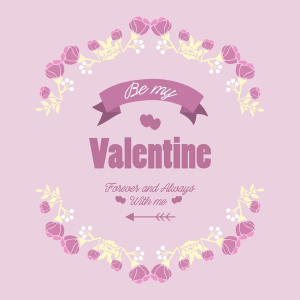 Joyeux design de carte d'invitation de Saint-Valentin, avec beau cadre en couronne rose et blanche. Vecteur — Image vectorielle