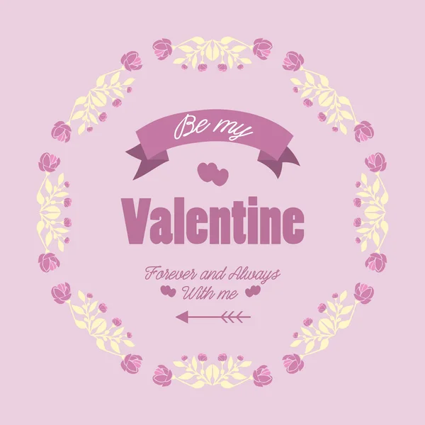 Happy valentine greeting card template, with pink and white wreath frame. Vector — Stock Vector