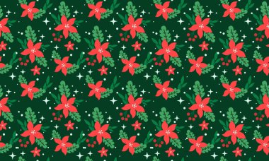 Noel çiçeği desenli, eşsiz kırmızı çiçekli..