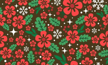 Güzel Noel kırmızı çiçeği, antika çiçek desenli.