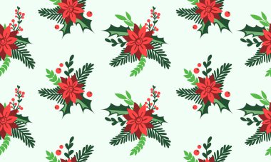 Kusursuz bir Noel çiçeği deseni, yapraklı duvar kağıdı şablonu..