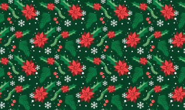 Sevimli Noel çiçeği sanatı, yaprak ve çiçeksiz desen.