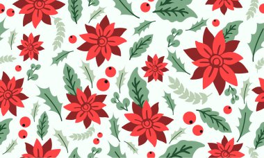 Yılbaşı çiçekli desen, yaprak çiçeği modern çizim.