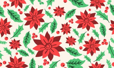 Tarzsız Noel çiçeği desenli, zarif kırmızı çiçekli..