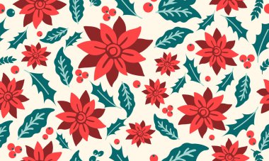 Tarzsız Noel çiçeği desenli, zarif kırmızı çiçekli..