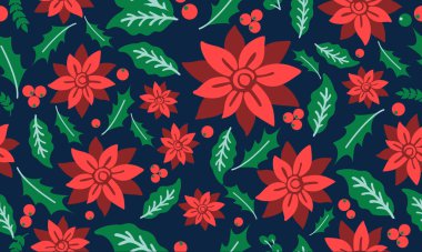 Tarzsız Noel çiçeği desenli, zarif kırmızı çiçekli..