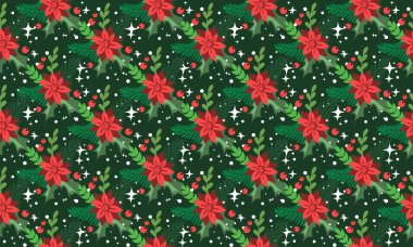 Yaprak çiçeği çizimi ile güzel bir Noel çiçeği deseni..