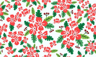 Yaprak ve çiçek tarzı element şablonu, kusursuz Noel çiçeği desenli arka plan.