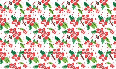Yaprak ve çiçek tarzı element şablonu, kusursuz Noel çiçeği desenli arka plan.