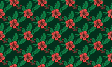 Noel çiçeği desenli arka planda zarif ve pürüzsüz, eşsiz kırmızı çiçekli..