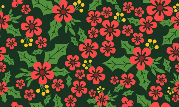 Weihnachten auf roter Blume Vintage-Muster Hintergrund, mit eleganten Blatt Blume. — Stockvektor