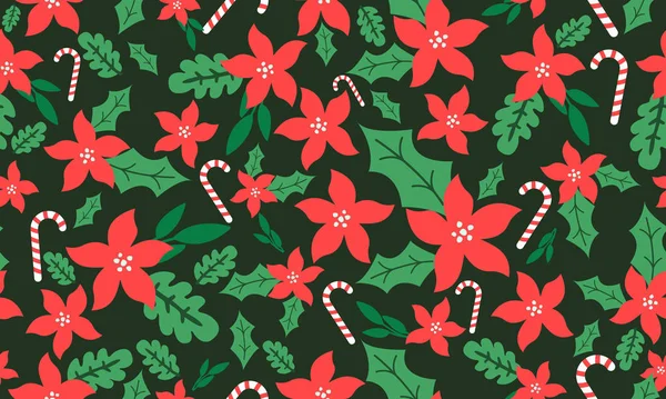 Belle fleur rouge de Noël, décorée de motifs floraux anciens. — Image vectorielle
