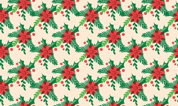 Decorativo de Natal de fundo padrão floral, com folha flor desenho sem costura . — Vetor de Stock