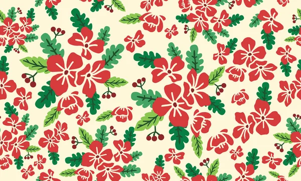 La hermosa decoración de papel pintado floral de Navidad, con hoja y flor . — Vector de stock